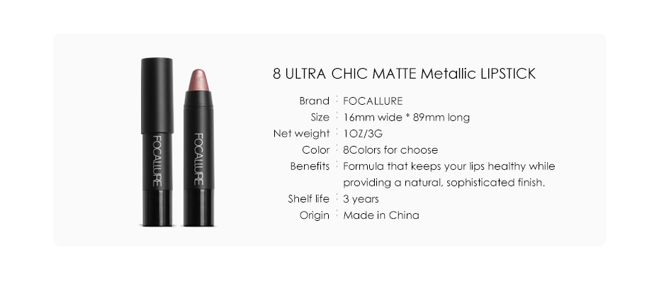 Focallure Matte Metallic Lipstick Full Coverage Makeup Glitter Lipsticks Waterproof Lip Sticks Silky Sexy Lips Cosmetics