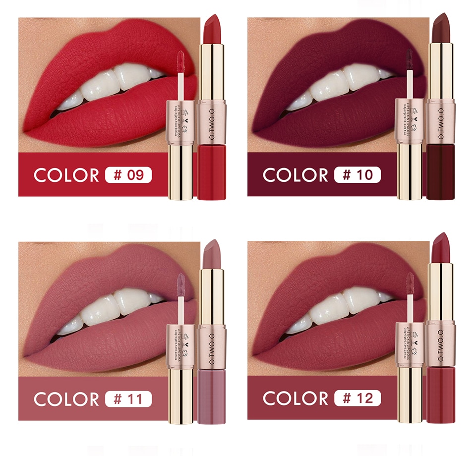 O.TWO.O 12 Colors Lips Makeup Lipstick Lip Gloss Long Lasting Moisture Cosmetic Lipstick Red Lip Matte Lipstick Waterproof