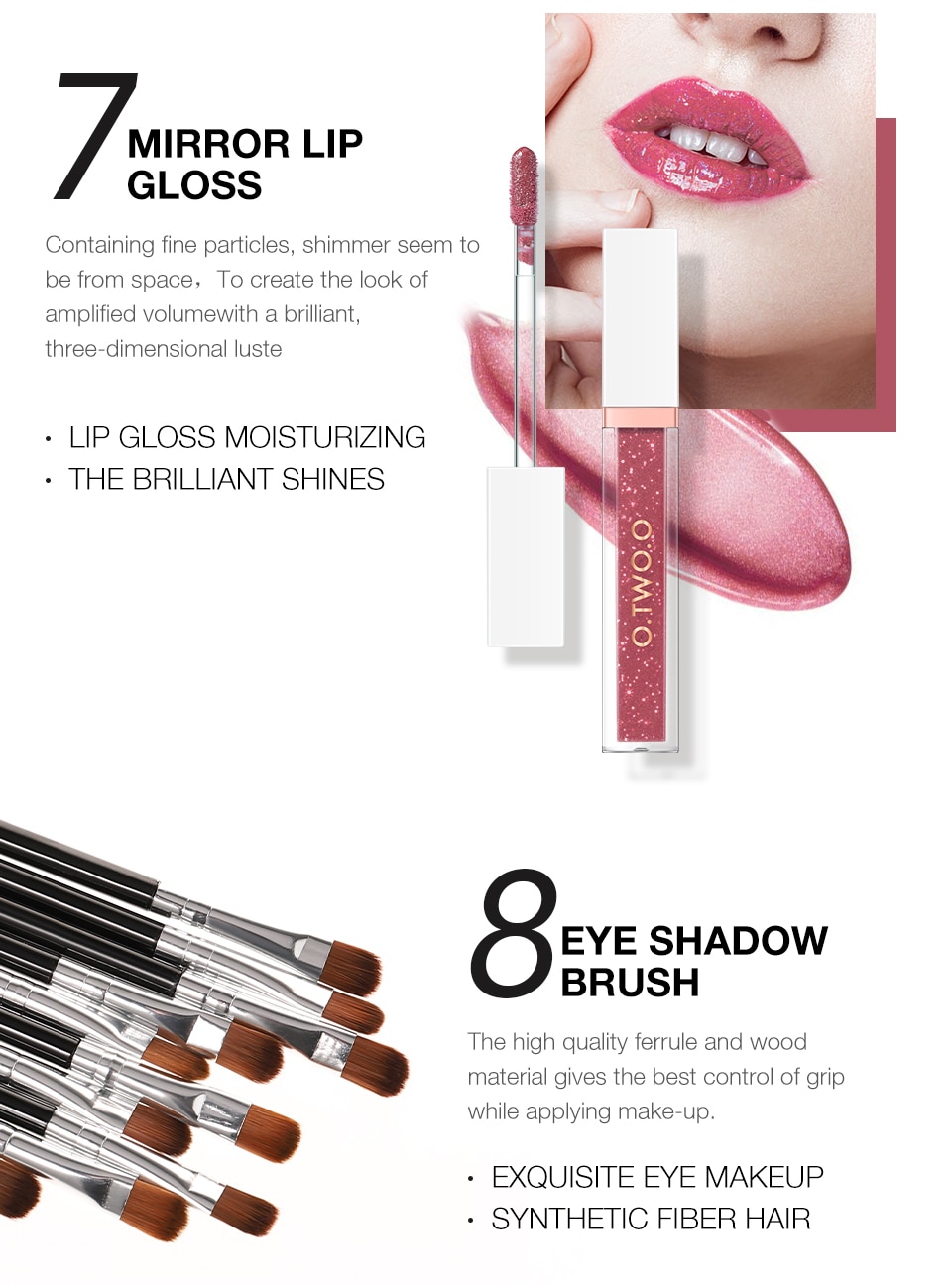 O.TWO.O 8pcs Makeup Kit High Quality With Mascara Eyeliner Lipstick Eyeshadow Palette Eyebrow Pencil Concealer Stick Lip Gloss