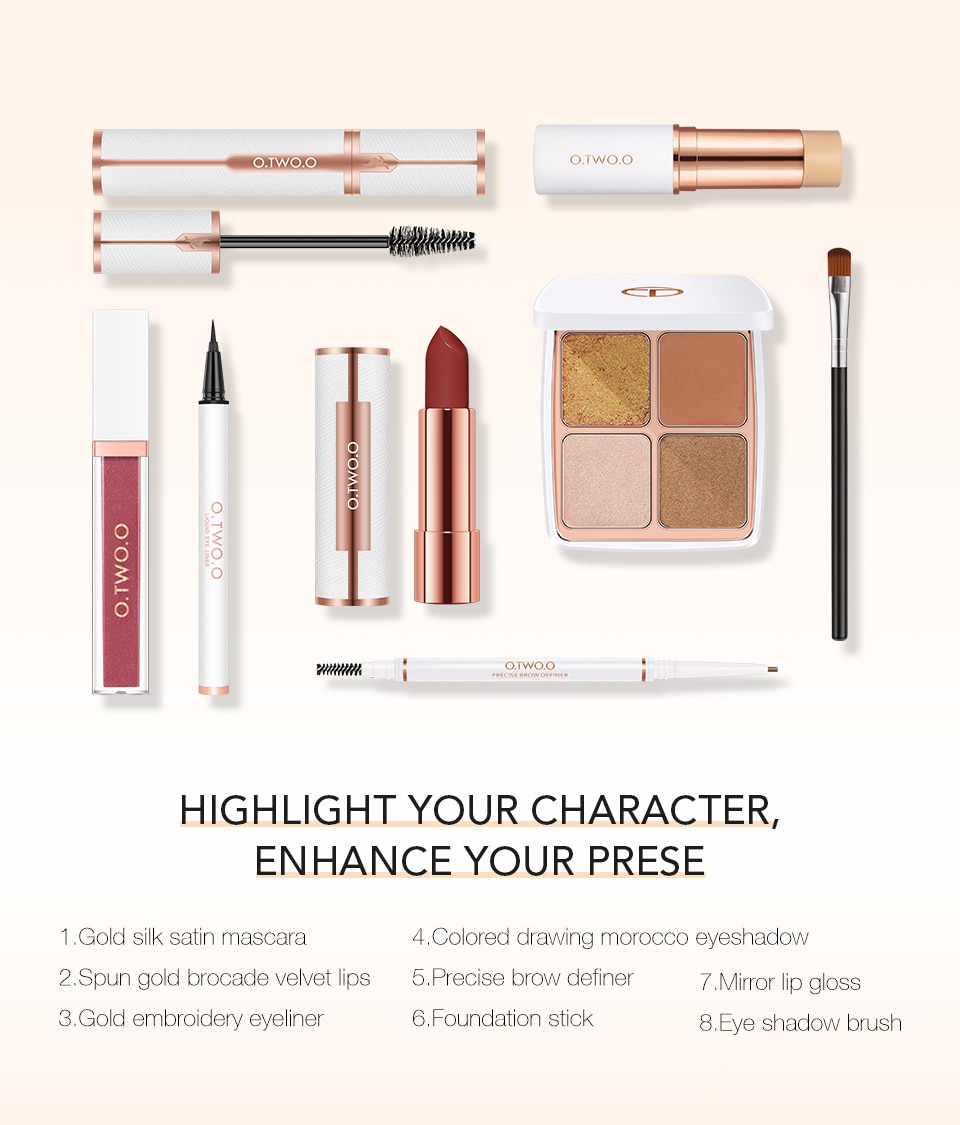 O.TWO.O 8pcs Makeup Kit High Quality With Mascara Eyeliner Lipstick Eyeshadow Palette Eyebrow Pencil Concealer Stick Lip Gloss